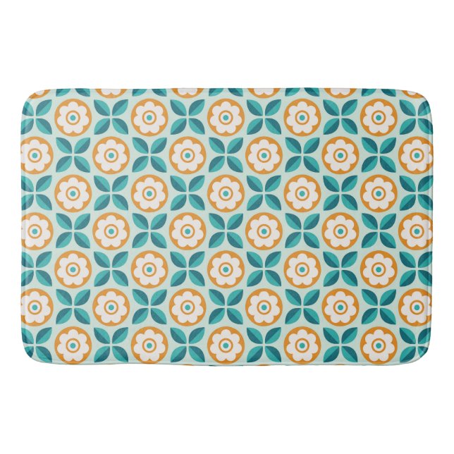 Retro Teal Aqua Orange Blommigt Geometric Mönster Badrumsmatta (Framsidan)
