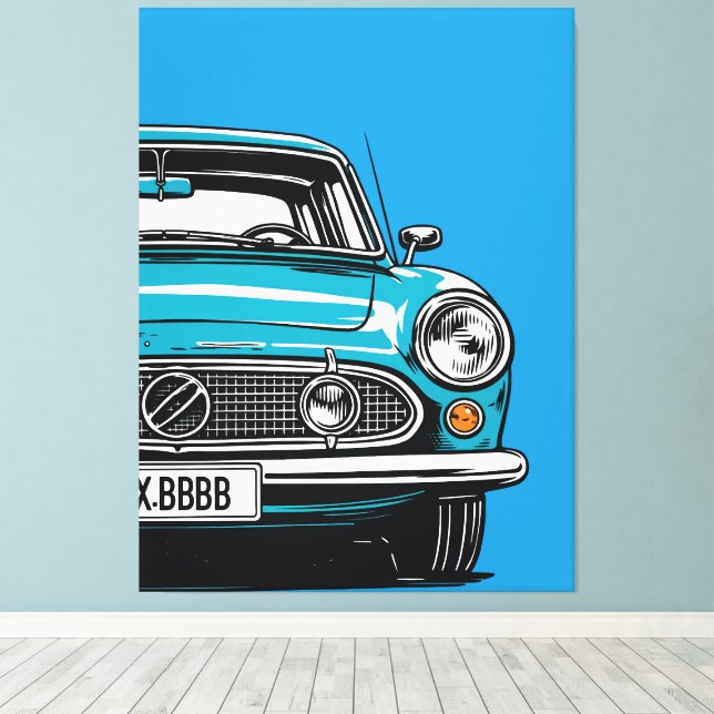 Retro Teal Classic Car Front Pop Art Illustration Canvastryck (Insitu (trägolv))