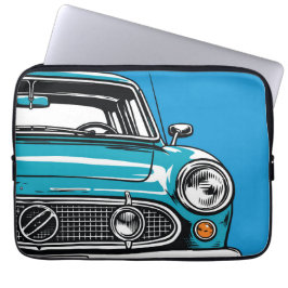 Retro Teal Classic Car Front Pop Art Illustration Laptop Fodral