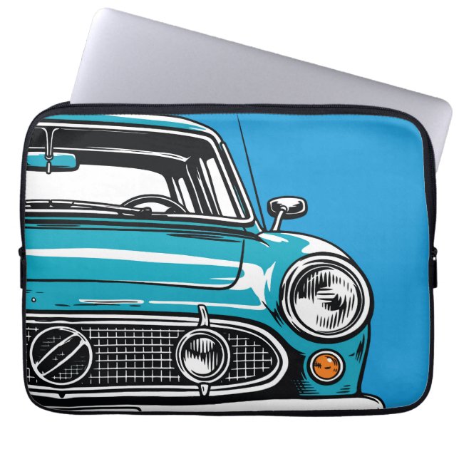 Retro Teal Classic Car Front Pop Art Illustration Laptop Fodral (Framsidan)