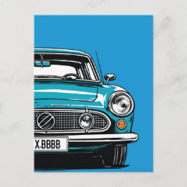 Retro Teal Classic Car Front Pop Art Illustration Vykort