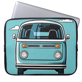 Retro Teal Classic Van Front Pop Art Illustration Laptop Fodral