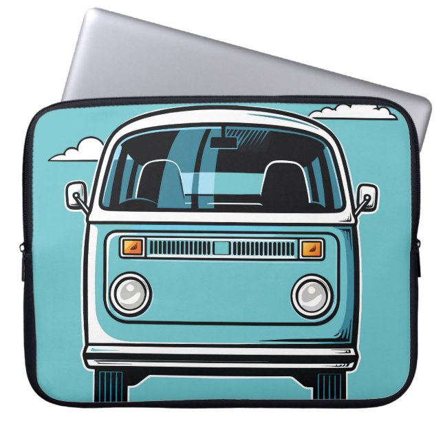 Retro Teal Classic Van Front Pop Art Illustration Laptop Fodral (Framsidan)