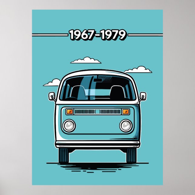 Retro Teal Classic Van Front Pop Art Illustration Poster (Framsidan)