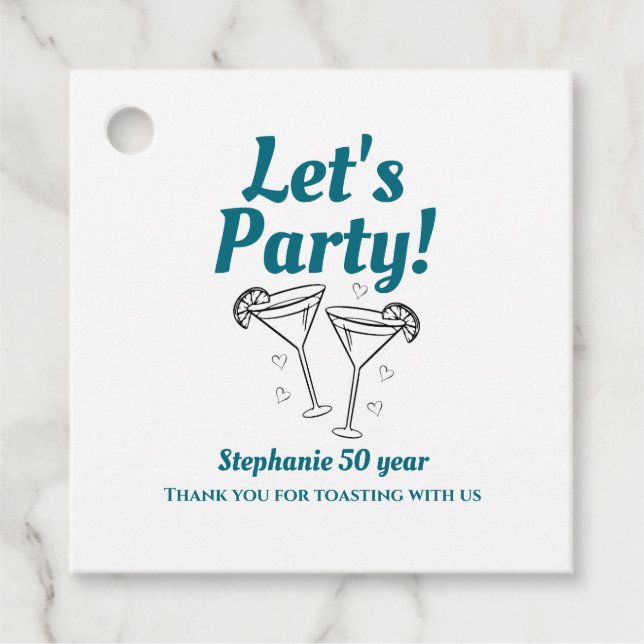 Retro Teal Cocktail Woman's 50th Birthday Party Gåvor Etiketter (Framsida)