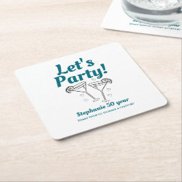 Retro Teal Cocktail Woman's 50th Birthday Party Underlägg Papper Kvadrat