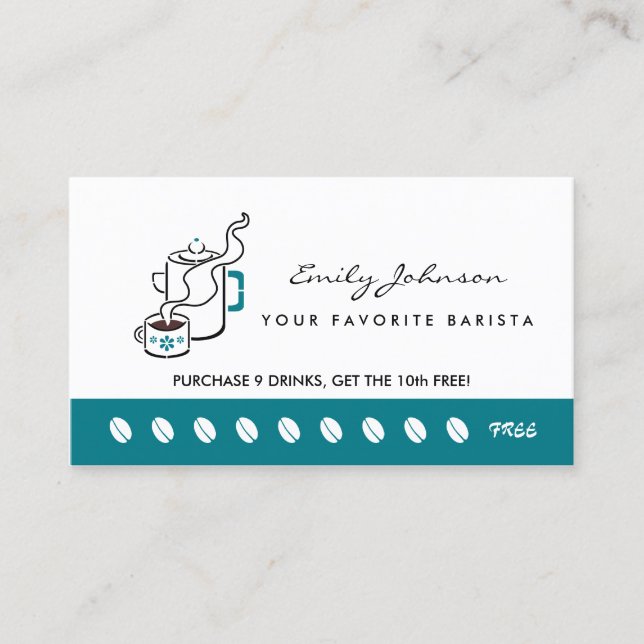 Retro Teal Coffee Pot Barista Loyalty Slår kort (Framsida)