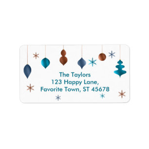 Retro Teal Copper Navy Ornamand Snöflingor Adressetikett