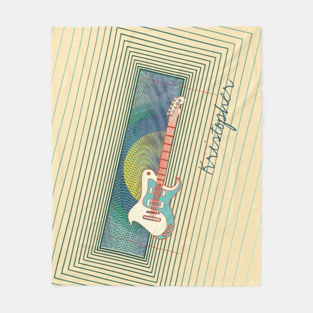 Retro Teal Electric Guitar Coola Personlig Namn Fleecefilt (Framsidan)