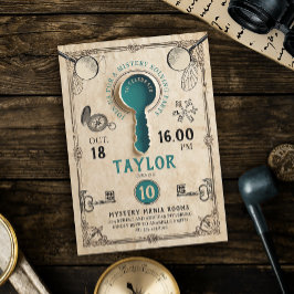 Retro Teal Escape Room Nyckel Mysterium Lösning Sp Inbjudningar