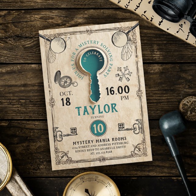 Retro Teal Escape Room Nyckel Mysterium Lösning Sp Inbjudningar (Skapare uppladdad)