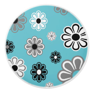 Retro Teal Flower Power keramisk knopp