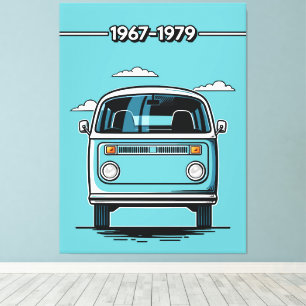 Retro Teal Klassisk Skåpbil Framifrån Pop Art Illu Canvastryck
