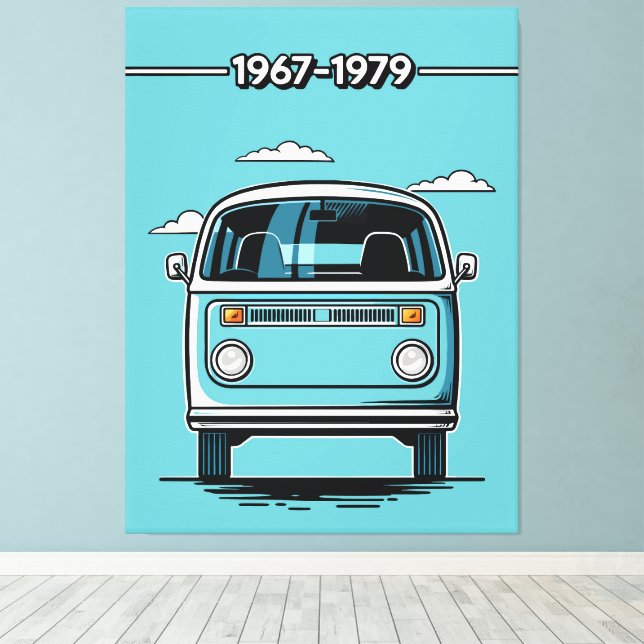 Retro Teal Klassisk Skåpbil Framifrån Pop Art Illu Canvastryck (Insitu (trägolv))