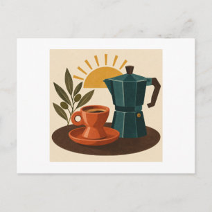 Retro Teal Moka-kanna och Terrakotta Espressokopp Vykort