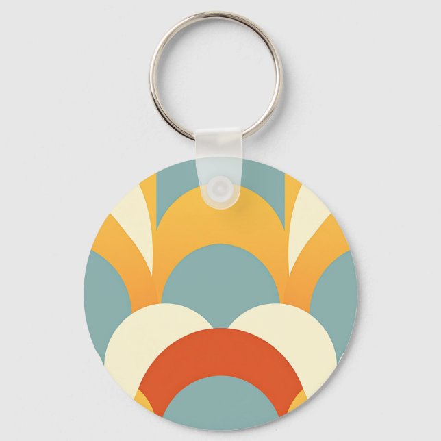 Retro Teal Mustard Scallop Pattern Nyckelring (Framsida)