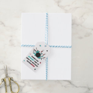 Retro Teal och Red Bowling Birthday Tack Presentetikett