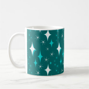 Retro Teal och White Star Mönster Mugg