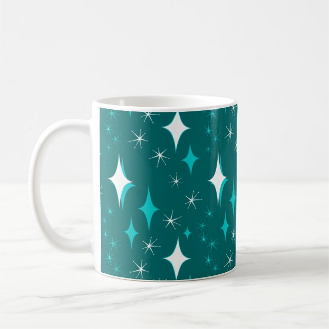 Retro Teal och White Star Mönster Mugg (Vänster)