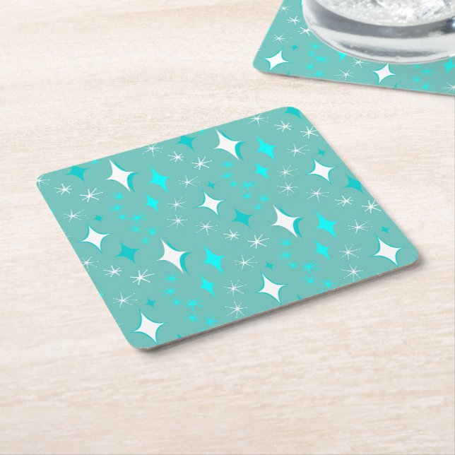 Retro Teal och White Star Mönster Underlägg Papper Kvadrat (Vinklad)
