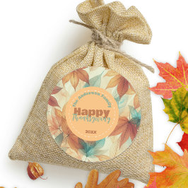 Retro Teal Orange Höstblad Thanksgiving Runt Klistermärke