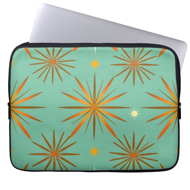 Retro Teal Orange Stjärnexplosion Mönster Laptop Fodral (Framsidan)