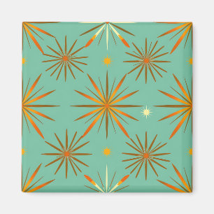 Retro Teal Orange Stjärnexplosion Mönster Magnet