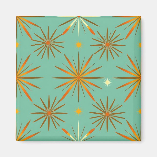 Retro Teal Orange Stjärnexplosion Mönster Magnet (Framsidan)