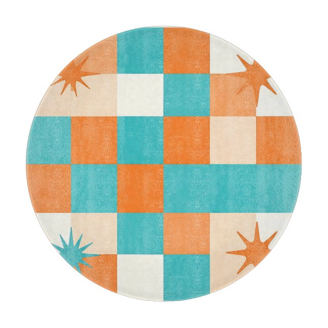 Retro Teal Orange Stjärnexplosion Rutigt Mönster (Framsidan)