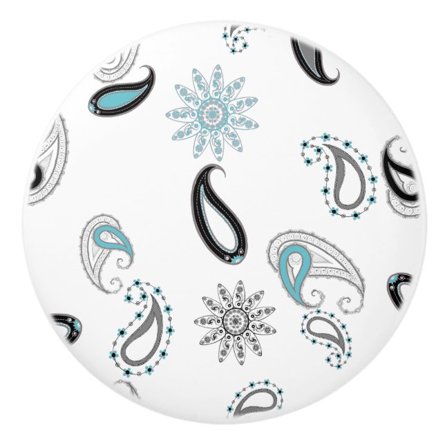 Retro Teal Paisley keramisk knopp (Framsidan)