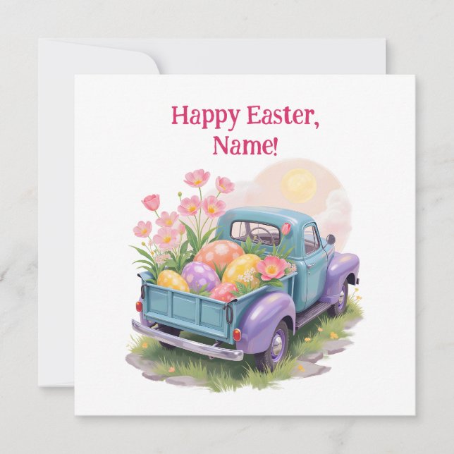 Retro Teal & Purple Truck with Easter Eggs (Framsida)