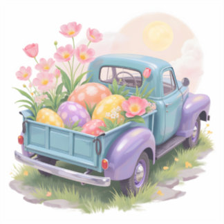 Retro Teal & Purple Truck with Easter Eggs Klistermärken