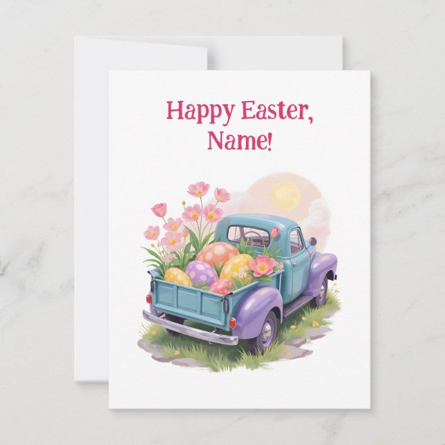 Retro Teal & Purple Truck with Easter Eggs OSA Kort (Framsida)