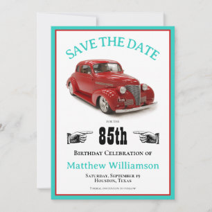 Retro Teal & Red 1939 Coupe 85:e födelsedagen Spara Datumet