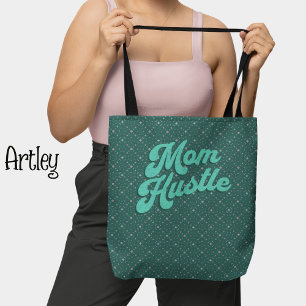 Retro Teal Rosa blommönster Mamma Hustle Tygkasse