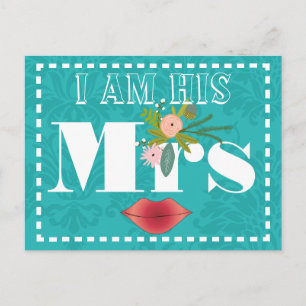 Retro Teal Rosa Coral Red Damask Wedding Vykort