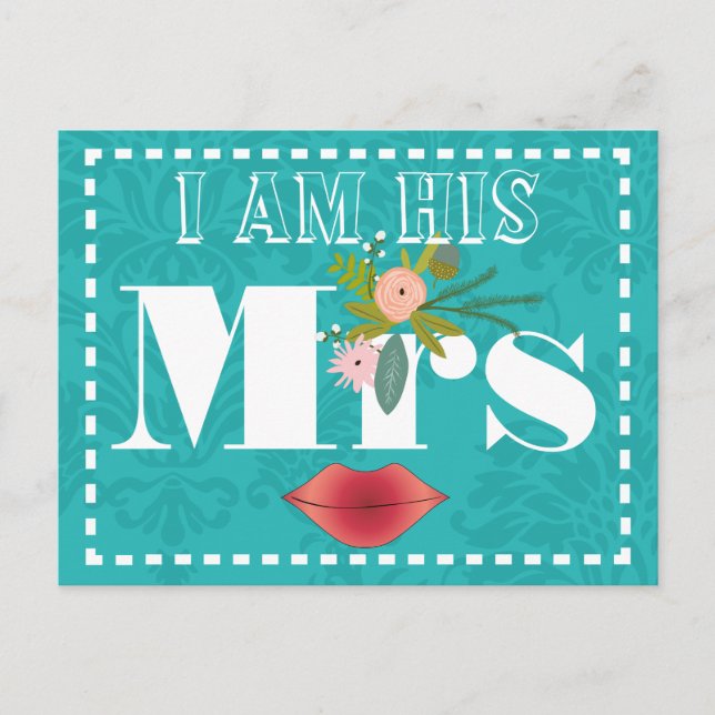 Retro Teal Rosa Coral Red Damask Wedding Vykort (Framsida)