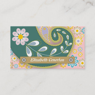 Retro teal, rosa paisley motif visitkort