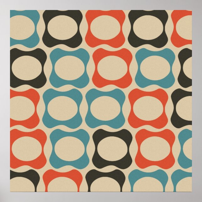 Retro Teal, Salmon Orange, Taupe och Tan Poster (Framsidan)