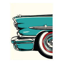Retro Teal Sportbil Framifrån Pop Art-illustration