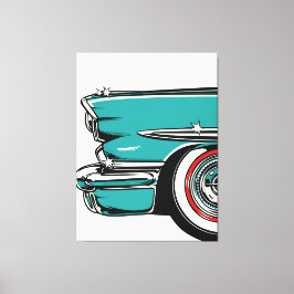 Retro Teal Sports Car Front Pop Art Illustration Canvastryck