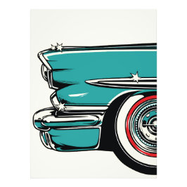 Retro Teal Sports Car Front Pop Art Illustration Fototryck