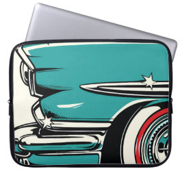 Retro Teal Sports Car Front Pop Art Illustration Laptop Fodral