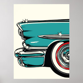 Retro Teal Sports Car Front Pop Art Illustration Poster