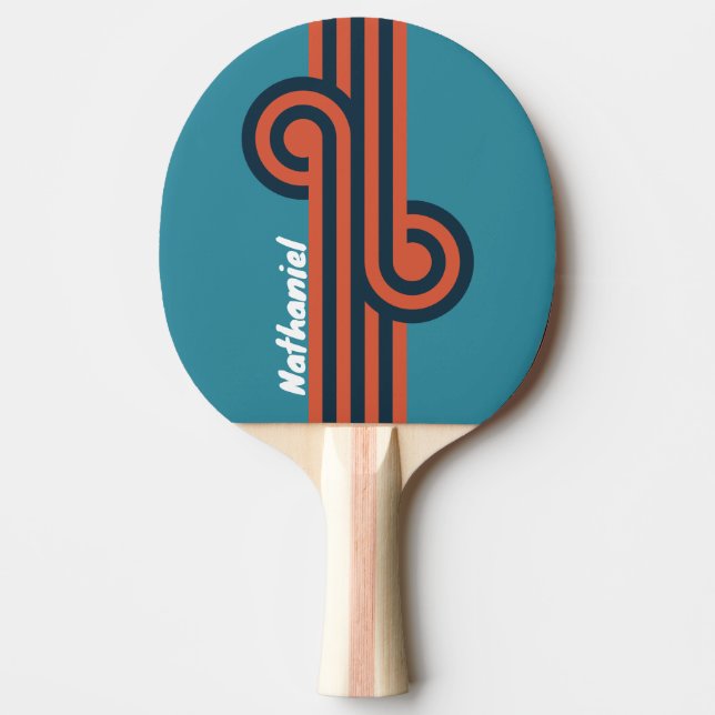 Retro Teal Stänk Slinga med Namn Pingisracket (Framsidan)