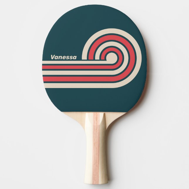Retro Teal Vibe Ränder med Namn Pingisracket (Framsidan)