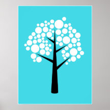 Retro Teal White Black Bubble Träd Poster