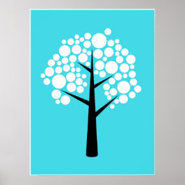 Retro Teal White Black Bubble Träd Poster