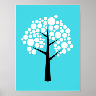 Retro Teal White Black Bubble Träd Poster