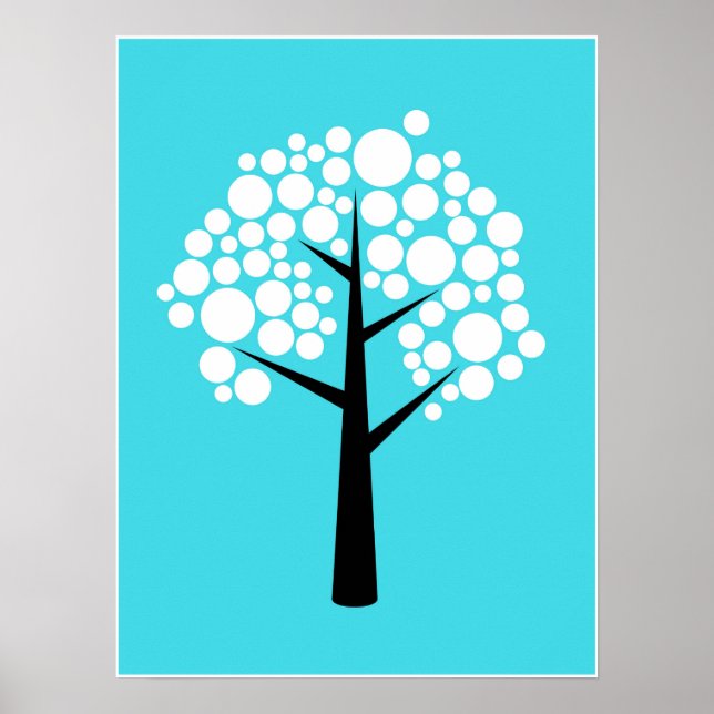 Retro Teal White Black Bubble Träd Poster (Framsidan)
